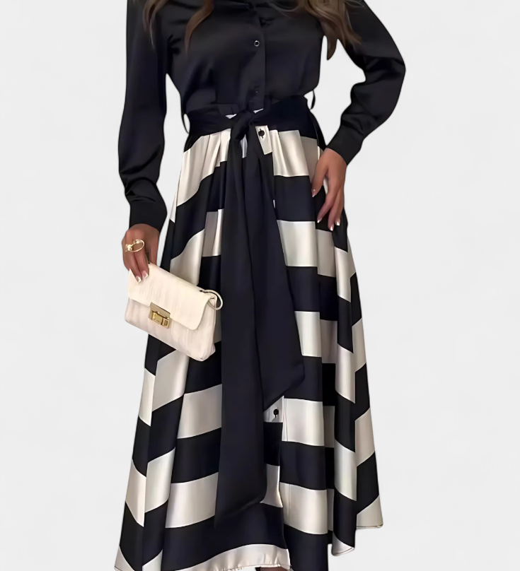 Vestido Camisa Largo a Rayas con Cintura