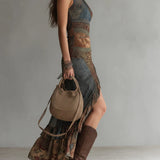 Elena – Vestido Maxi Asimétrico con Motivo Étnico