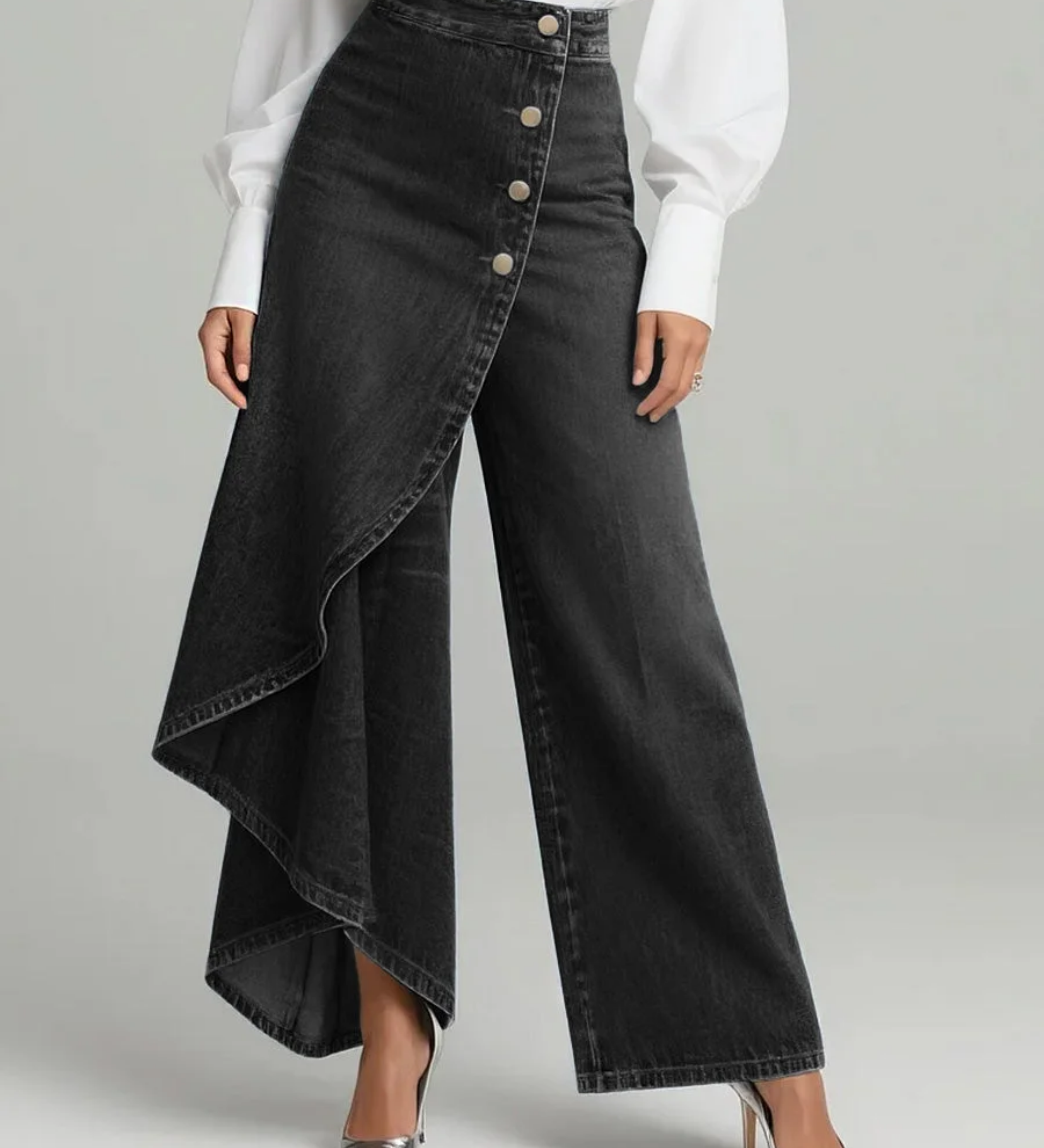 Lada - Pantalones de denim anchos con botones