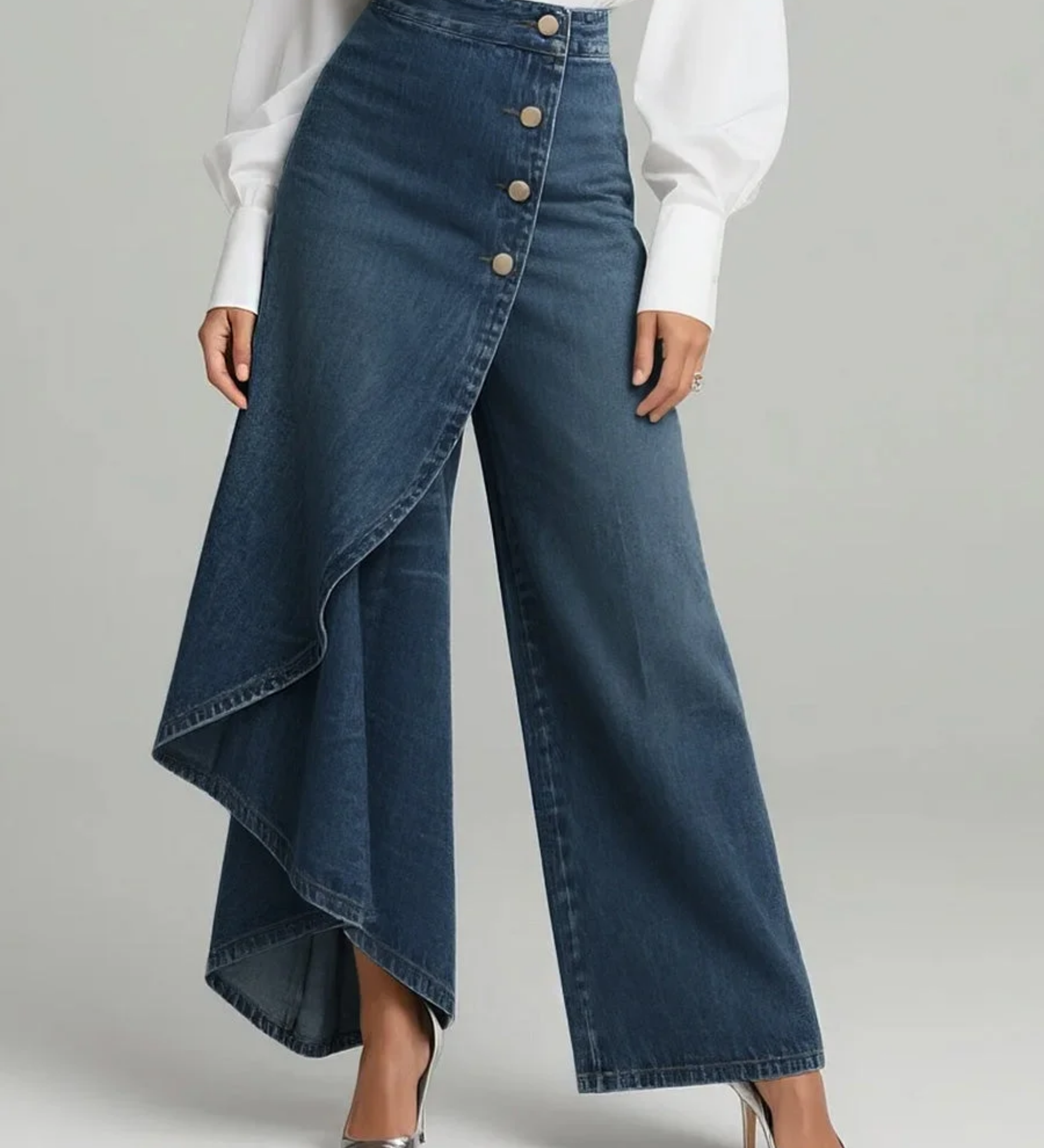 Lada - Pantalones de denim anchos con botones