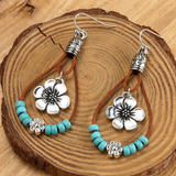 Pendientes Boho de Plata con Flores y Turquesa