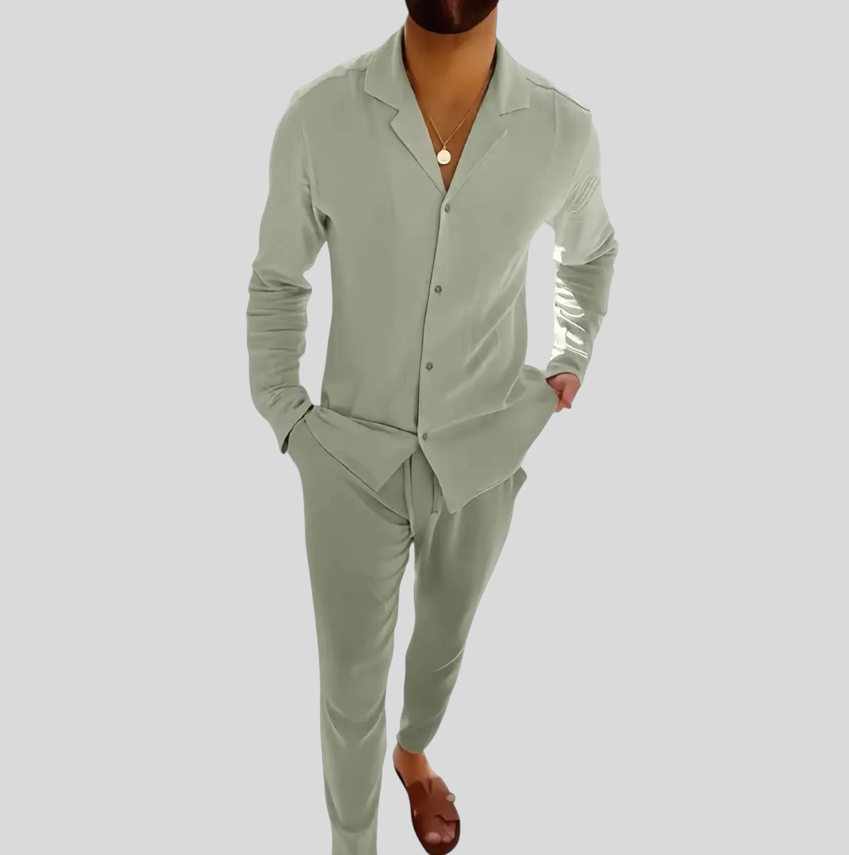 Zeus - Camisa de lino completa de verano para hombre