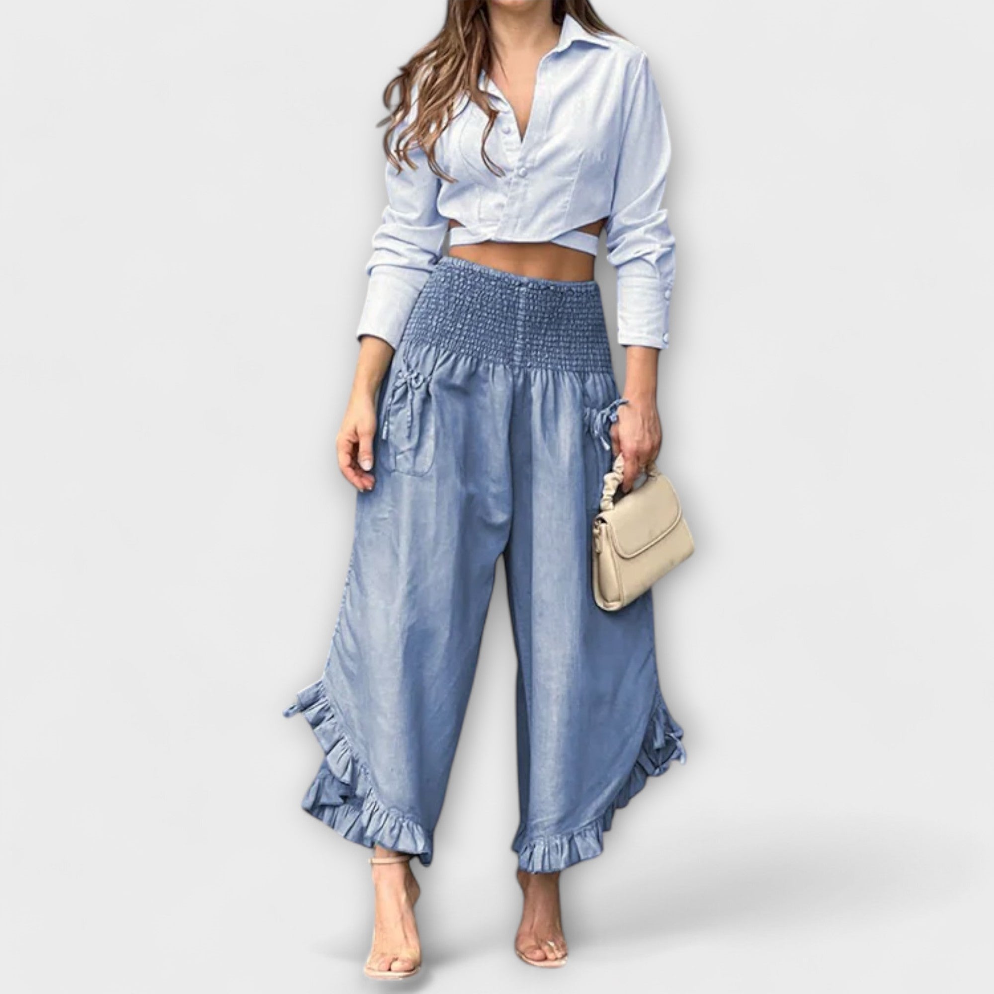 Pamela - Pantalones de lino con pliegues