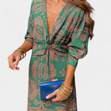 Ema - Maxi Vestido con Escote en V y Nudo Frontal
