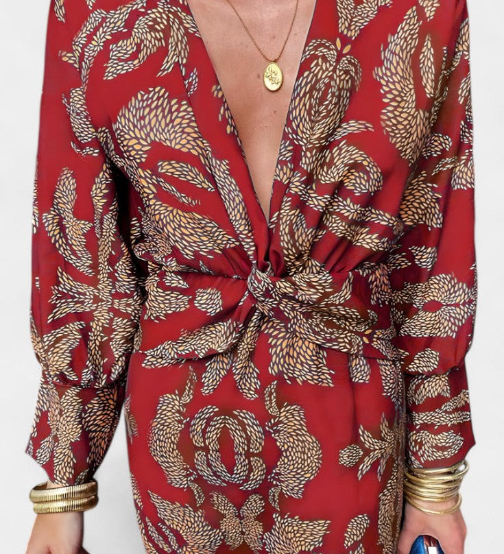 Ema - Maxi Vestido con Escote en V y Nudo Frontal