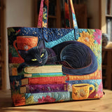 Bolsas Hechas a Mano - Gato Negro con Libros y Tazas