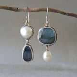 Pendientes Vintage Plave Kamene con Perlas