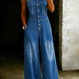 Stella | Mono de Denim con Cintura Ajustada y Piernas Anchas