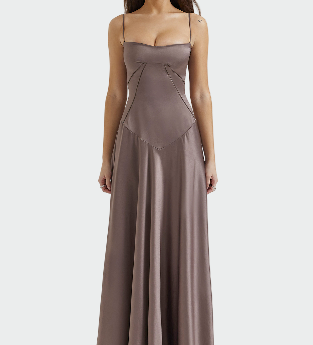 Vestido Maxi de Satén con Tirantes Delgados
