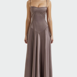 Vestido Maxi de Satén con Tirantes Delgados