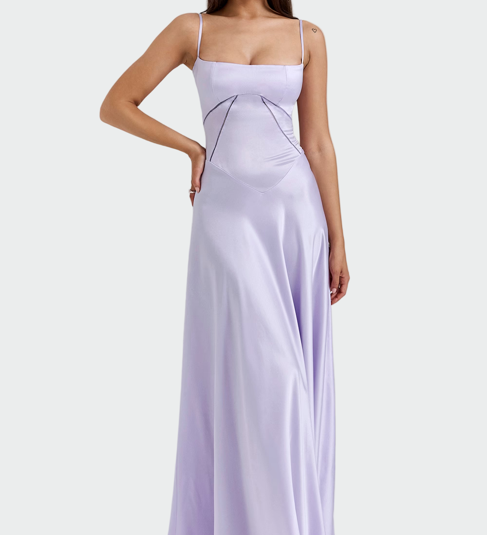 Vestido Maxi de Satén con Tirantes Delgados