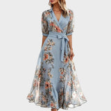 Nika - Vestido midi floral con escote en V