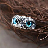 Anillo con búho de la suerte, ajustable, en plata y ópalo