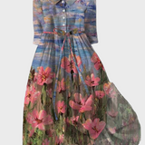 Vestido Largo con Motivo Impresionista
