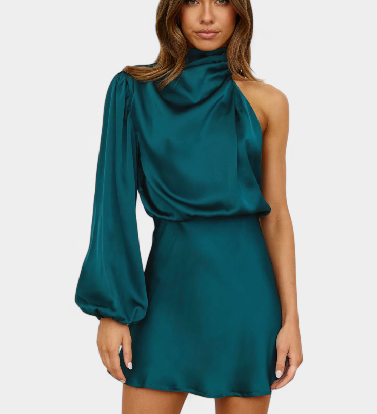 Vestido Mini Jelena con Drapeo de Hombro Único
