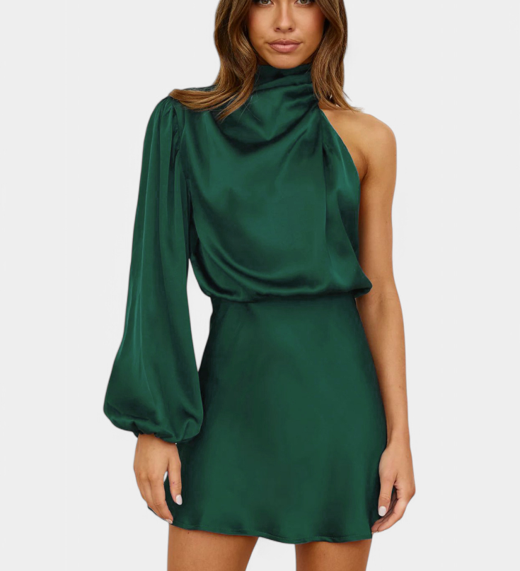 Vestido Mini Jelena con Drapeo de Hombro Único