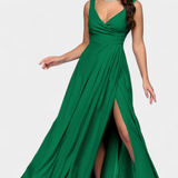 Vestido Tatjana Largo con Drapeo Frontal y Escote Cruzado