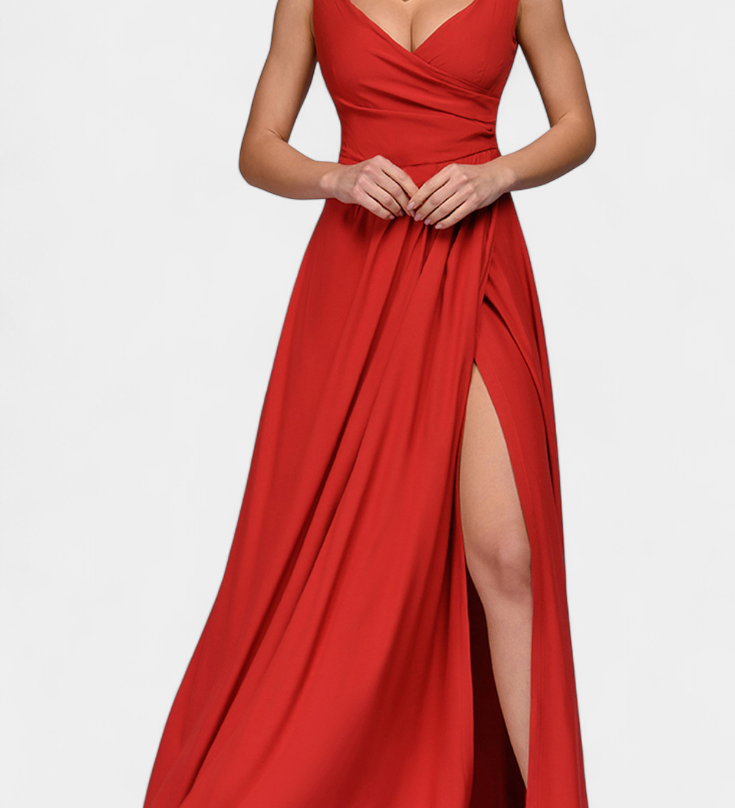 Vestido Tatjana Largo con Drapeo Frontal y Escote Cruzado