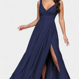 Vestido Tatjana Largo con Drapeo Frontal y Escote Cruzado