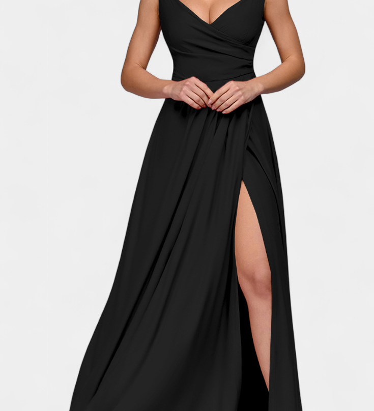 Vestido Tatjana Largo con Drapeo Frontal y Escote Cruzado
