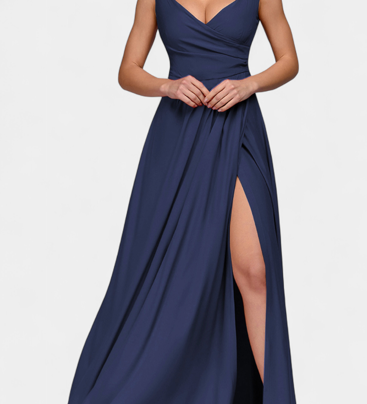 Vestido Tatjana Largo con Drapeo Frontal y Escote Cruzado