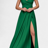 Vestido Tatjana Largo con Drapeo Frontal y Escote Cruzado