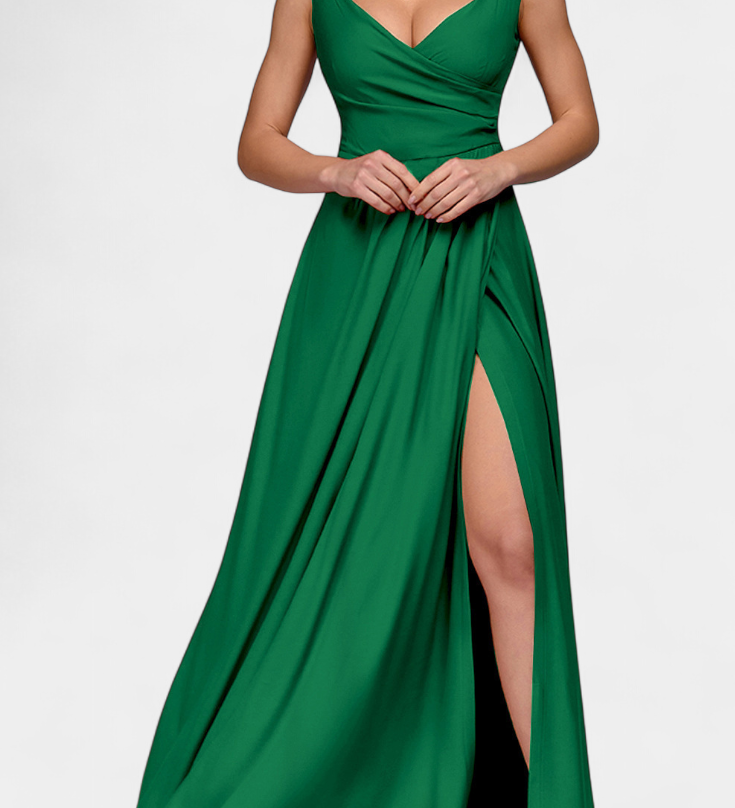Vestido Tatjana Largo con Drapeo Frontal y Escote Cruzado