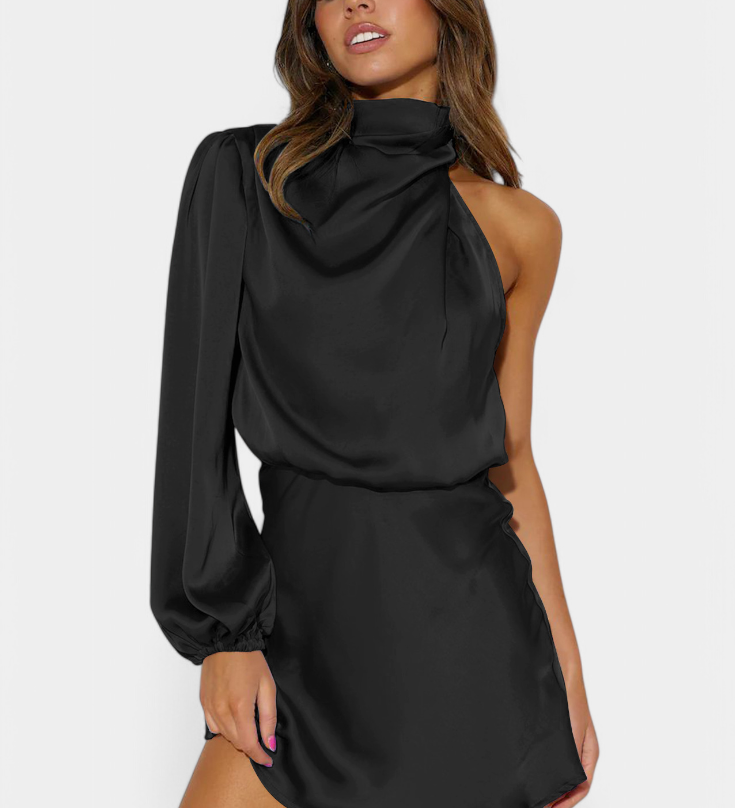 Vestido Mini Jelena con Drapeo de Hombro Único