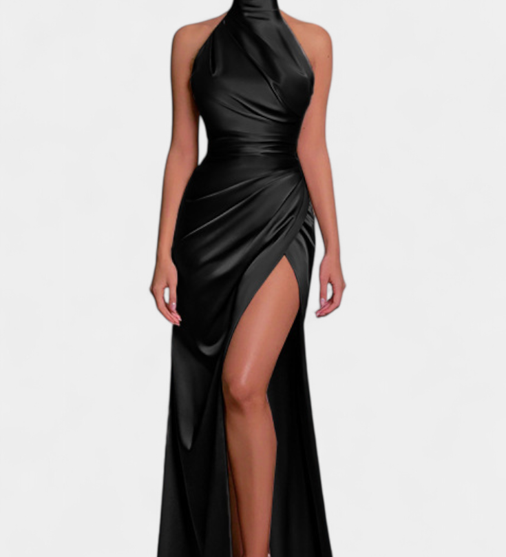 Katarina Vestido Halter con Dramático Corte Lateral