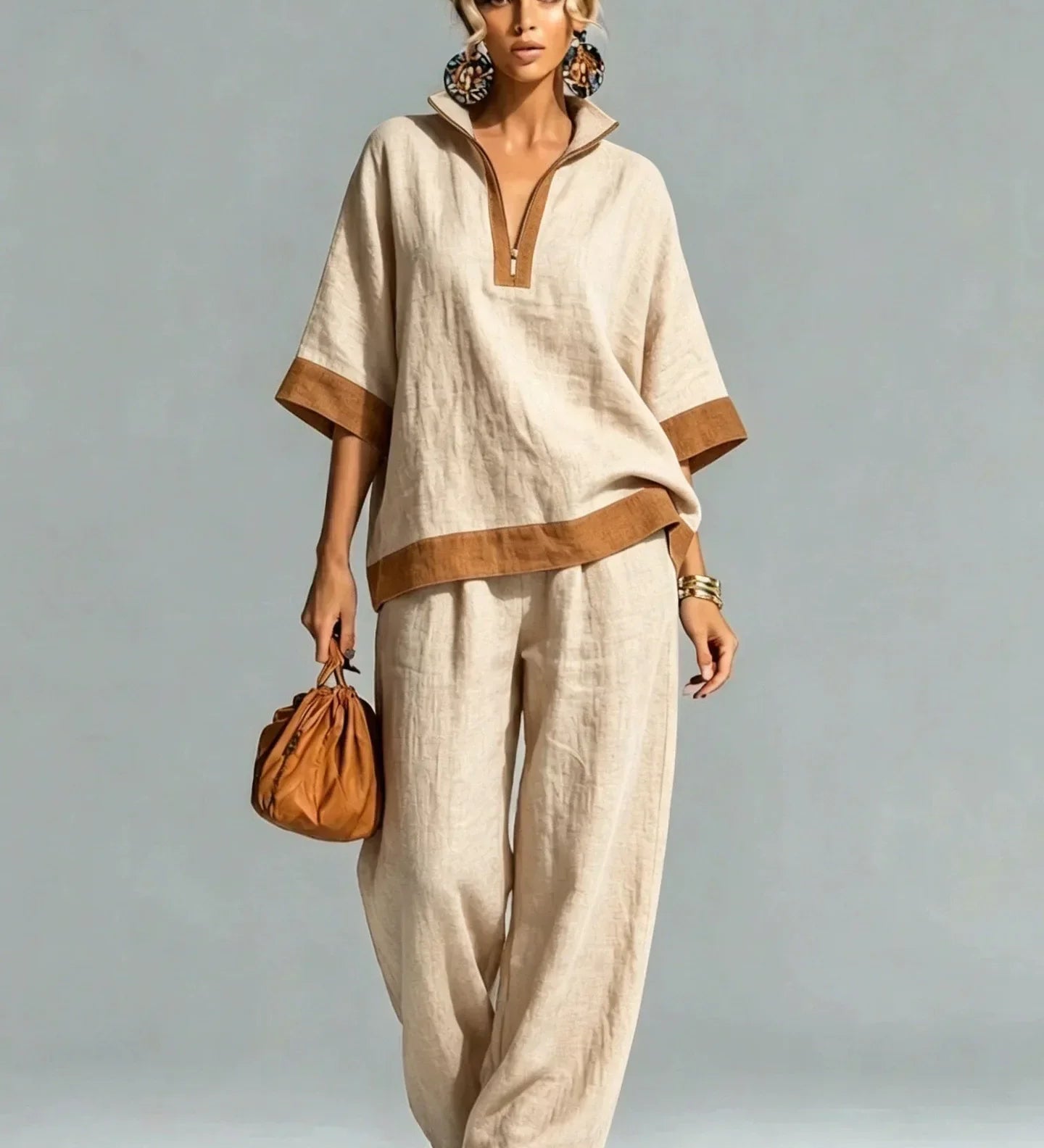 Conjunto Vintage Femenino con Apariencia de Lienzo