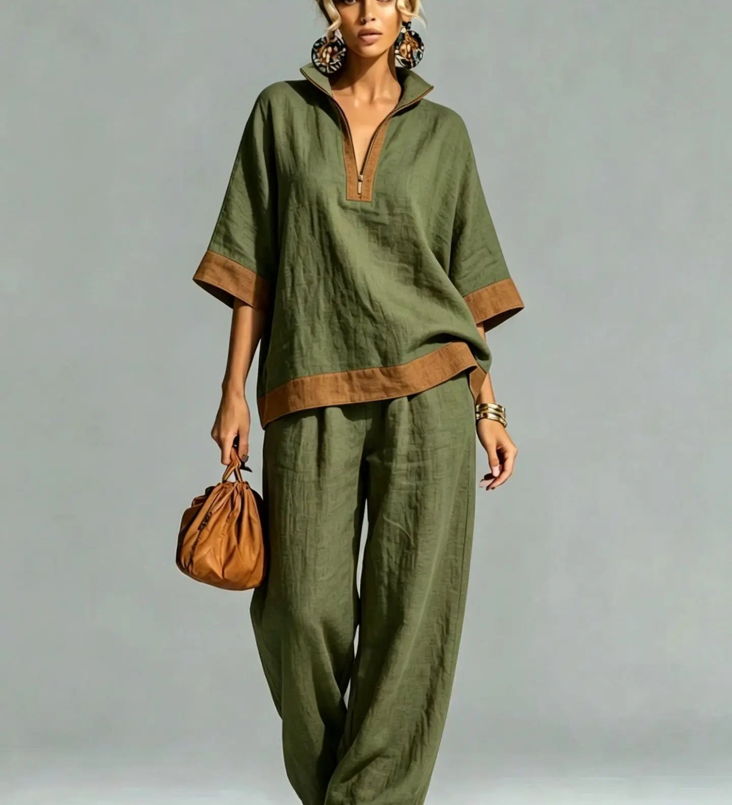 Conjunto Vintage Femenino con Apariencia de Lienzo