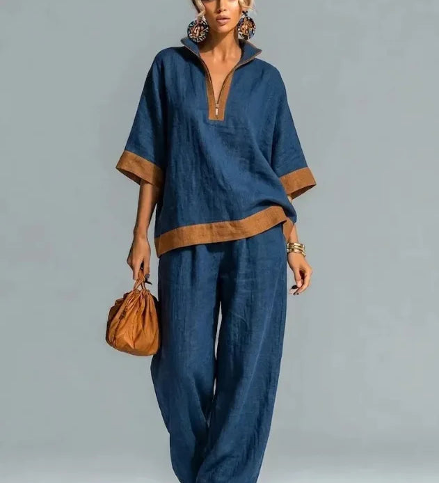 Conjunto Vintage Femenino con Apariencia de Lienzo