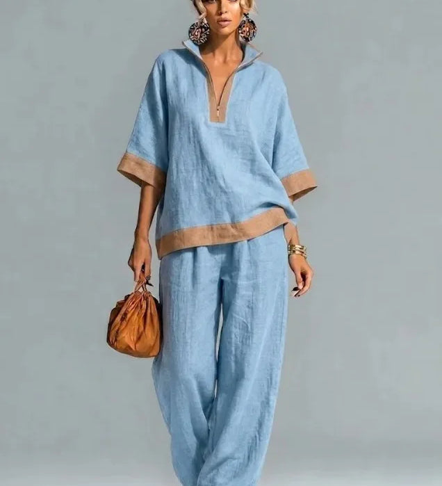 Conjunto Vintage Femenino con Apariencia de Lienzo