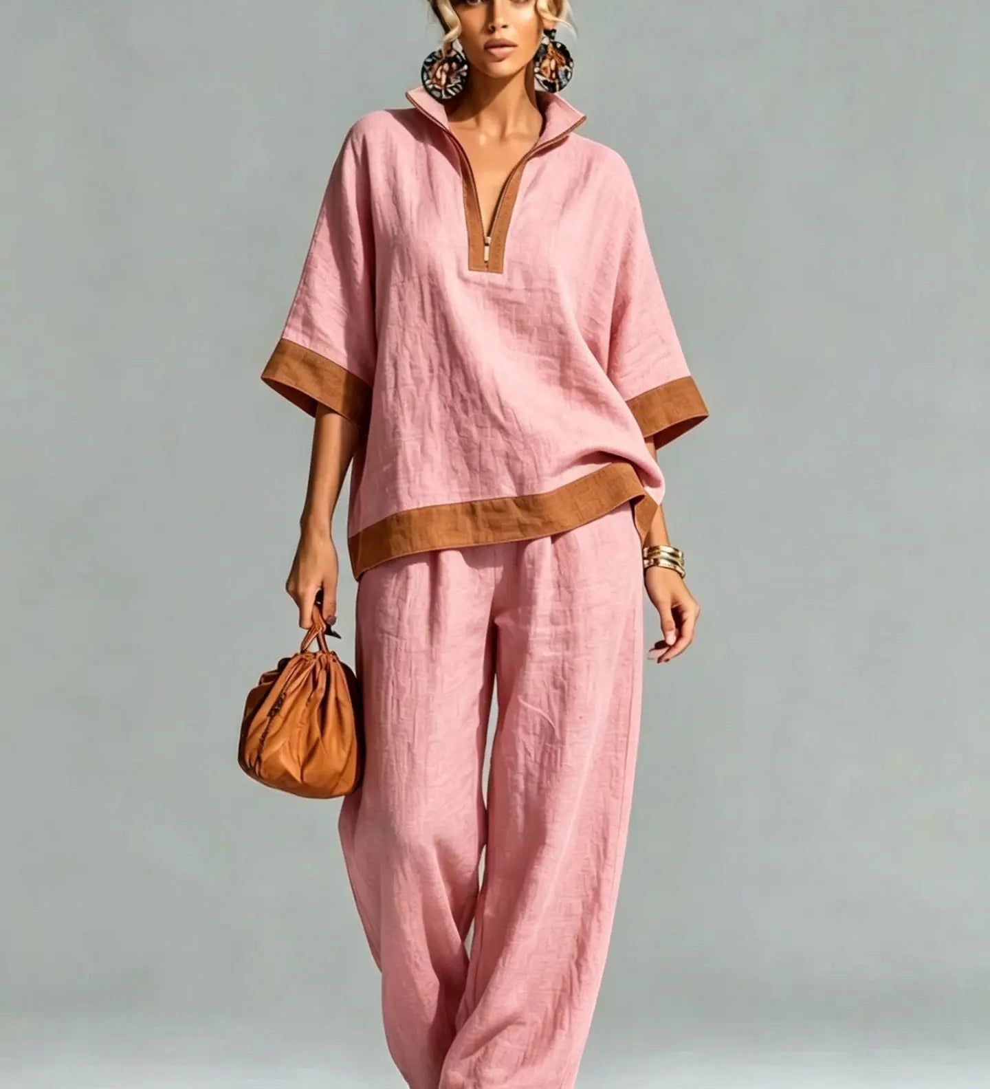 Conjunto Vintage Femenino con Apariencia de Lienzo