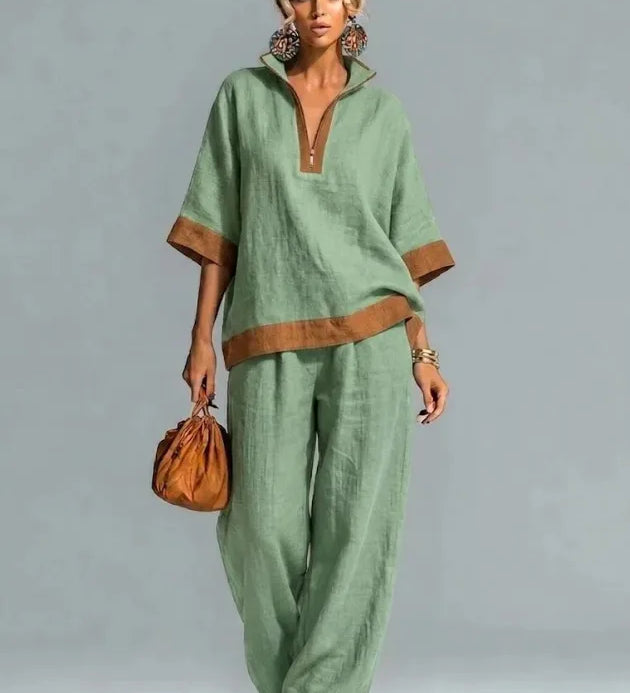 Conjunto Vintage Femenino con Apariencia de Lienzo