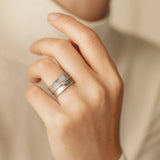 Anillo Vintage Línea Dorada en Zirconio Plata
