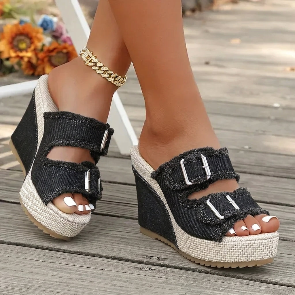 Atelier | Sandalias de Tacón Wedge con Borde Deshilachado