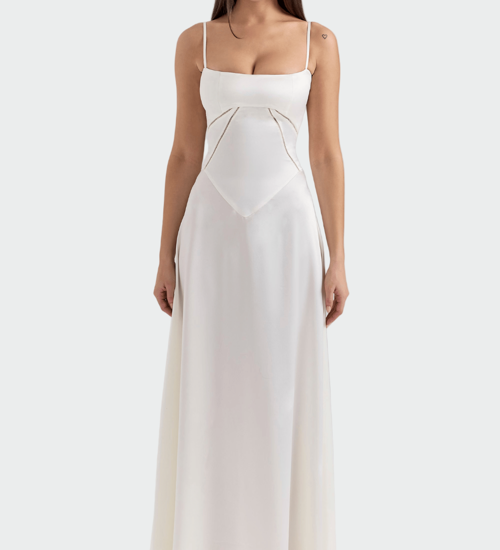 Vestido Maxi de Satén con Tirantes Delgados