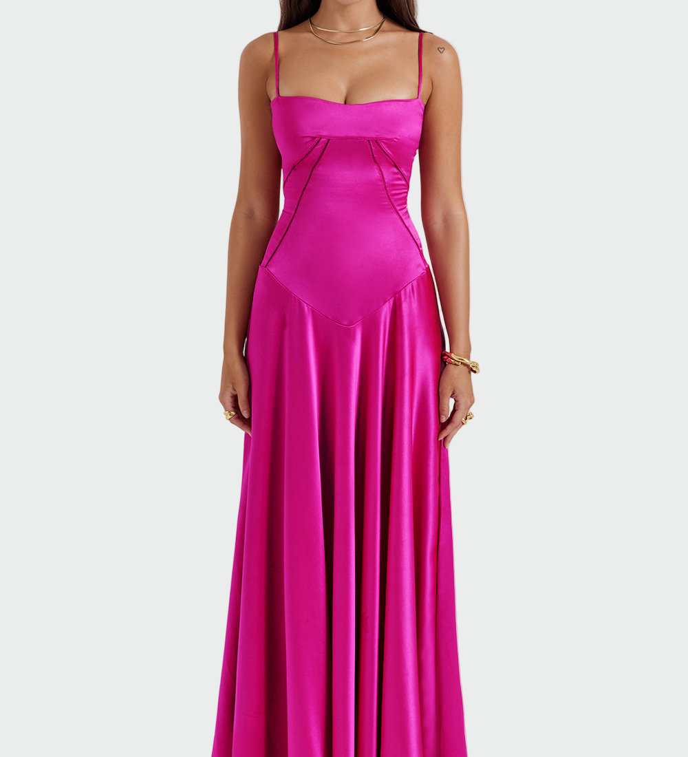 Vestido Maxi de Satén con Tirantes Delgados
