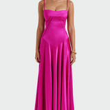 Vestido Maxi de Satén con Tirantes Delgados