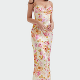 Roza | Vestido largo de satén floral