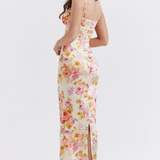 Roza | Vestido largo de satén floral