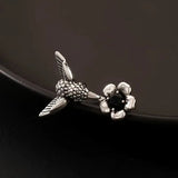 Anillo con Colibrí y Flor – Anillo Abierto Ajustable para Mujeres