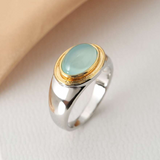 Gabi - Anillo de Piedra Lunar Verde Vintage