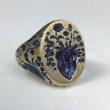 Anillo vintage azul floral dorado
