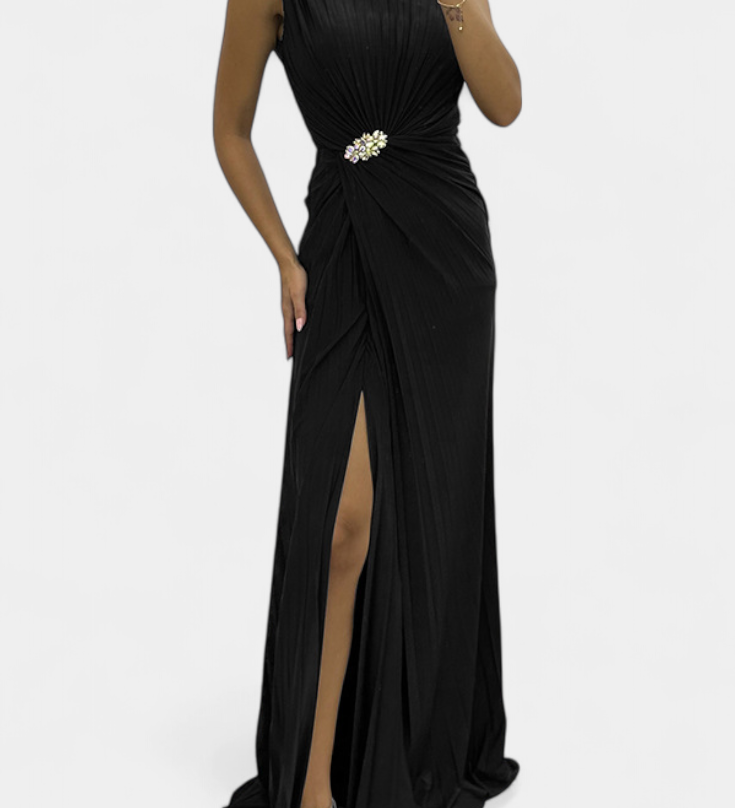 Vestido Emilija Maxi con Pliegues y Escote Lateral
