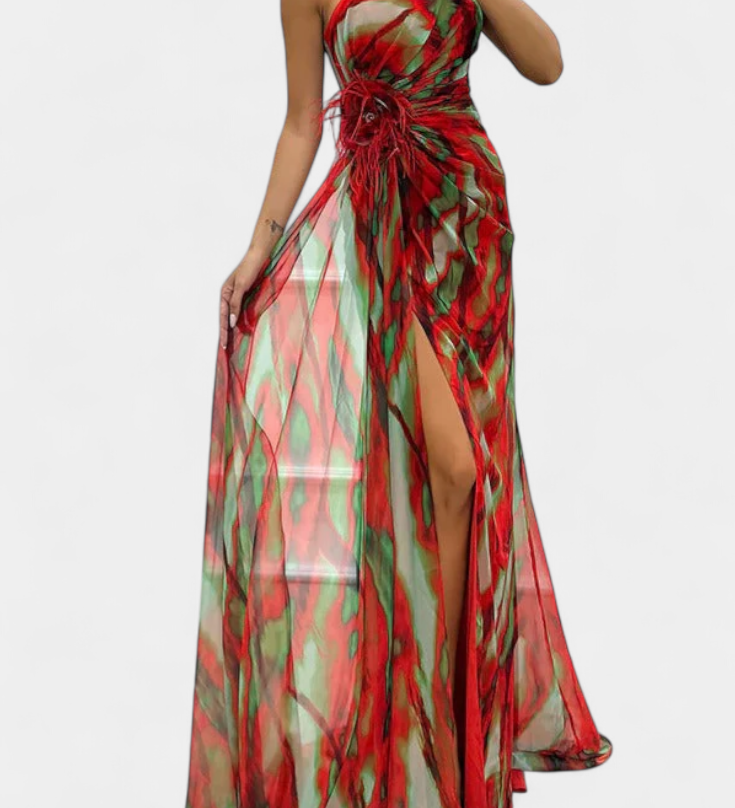 Vestido Maxi Asimétrico Blanka con Motivo Vivaz