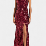 Vestido Marijana con Escote Halter y Paillettes