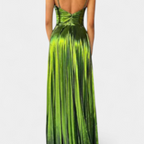 Vestido Branimira Maxi Metálico con Escote en V y Abertura