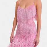 Mirjana Mini Vestido con Plumas